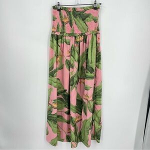 Luxxel Palm Leaf Skirt thigh slit pink green  Sz S